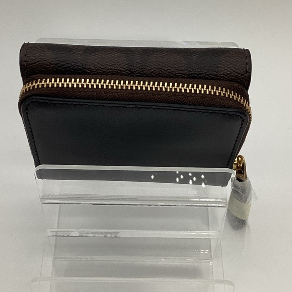 2145. Coach Small Trifold Wallet Brown/Black/Gold Signature Leather - Picture 5 of 6